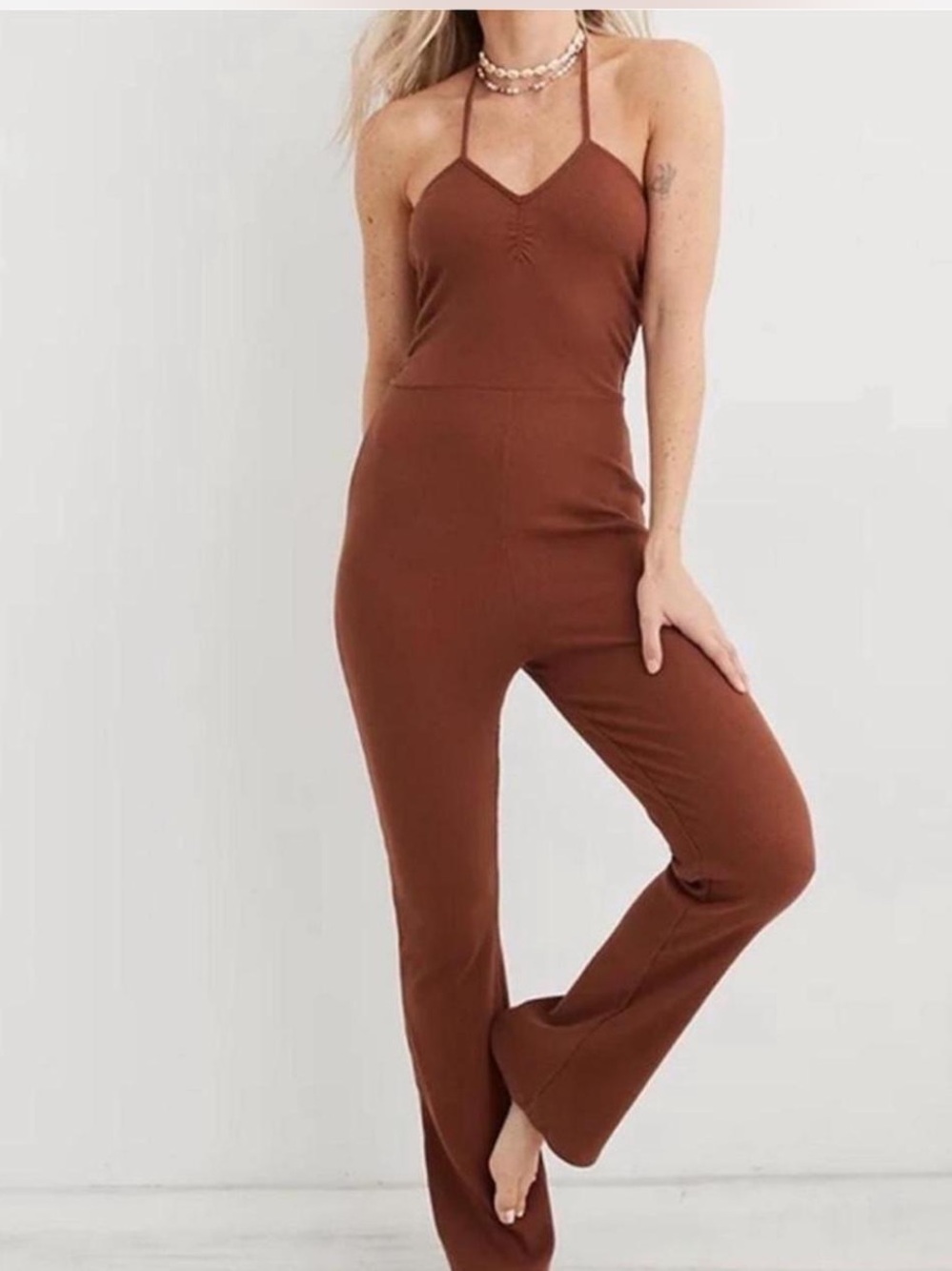 Aerie Halter Ribbed Bootcut Jumpsuit